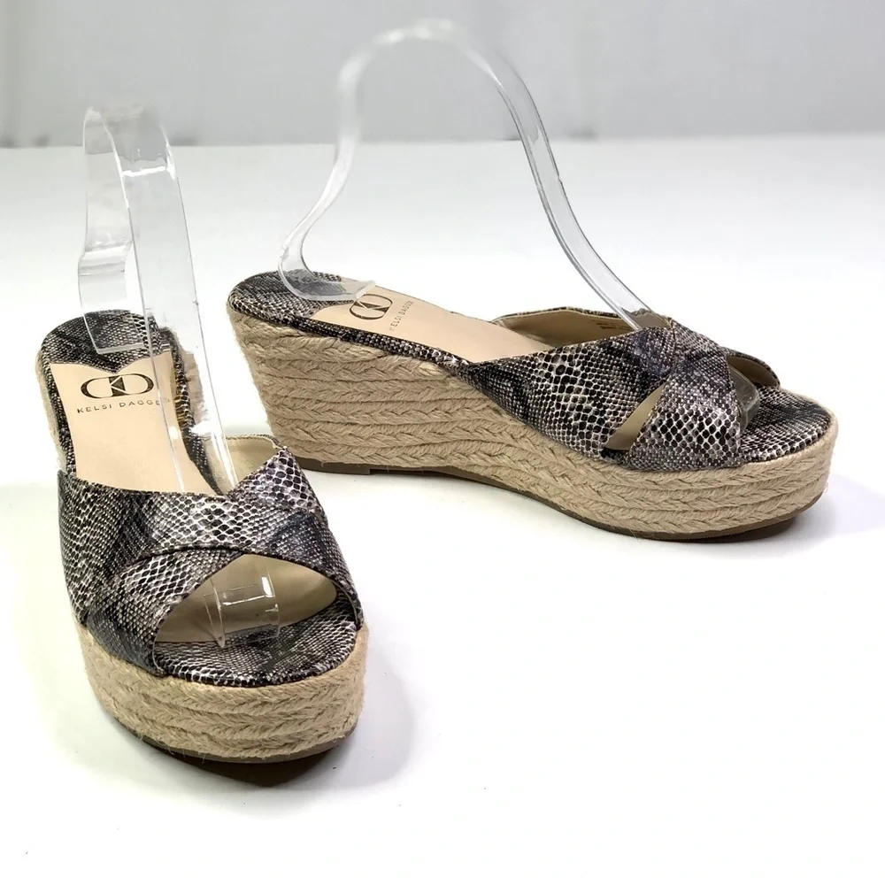 Kelsi Dagger wedge espedrilles slides snakeskin open toe 9